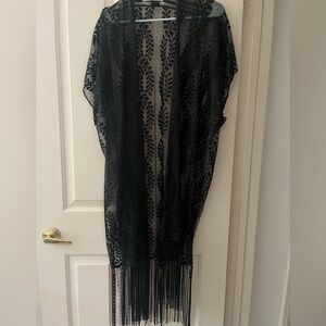 Black Ivy Lace Fringe Designated Arm Kaftan One Size